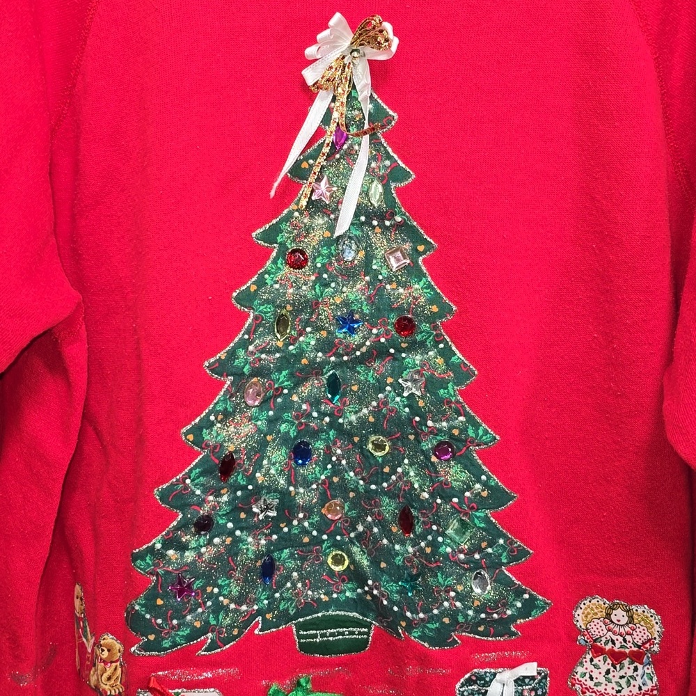 Hanes Her Way Christmas Sweatshirt Art to Wear Fashion Vintage Womens Size Large - Picture 4 of 12